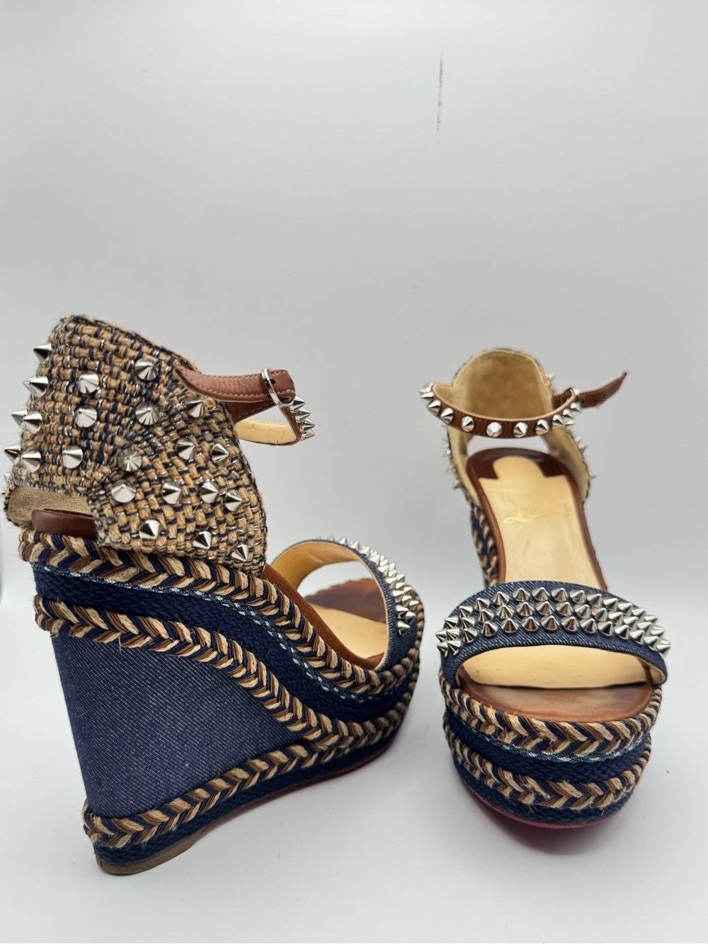 Christian Louboutin Madmonica 120 Denim Studded Wedge Sandals EU 36 - Picture 2 of 10